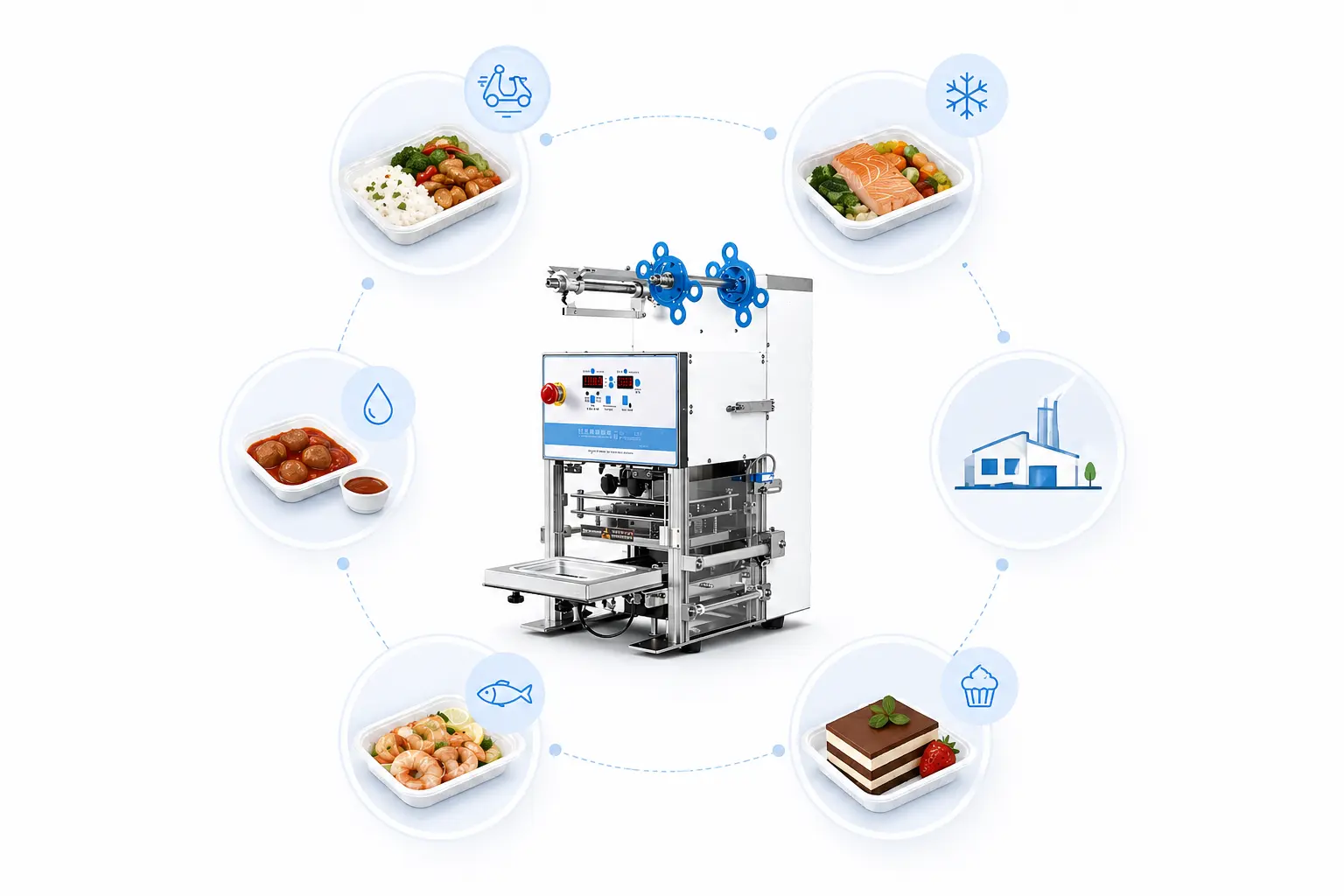 Food tray sealing application for takeaway meals ready meals and food factories