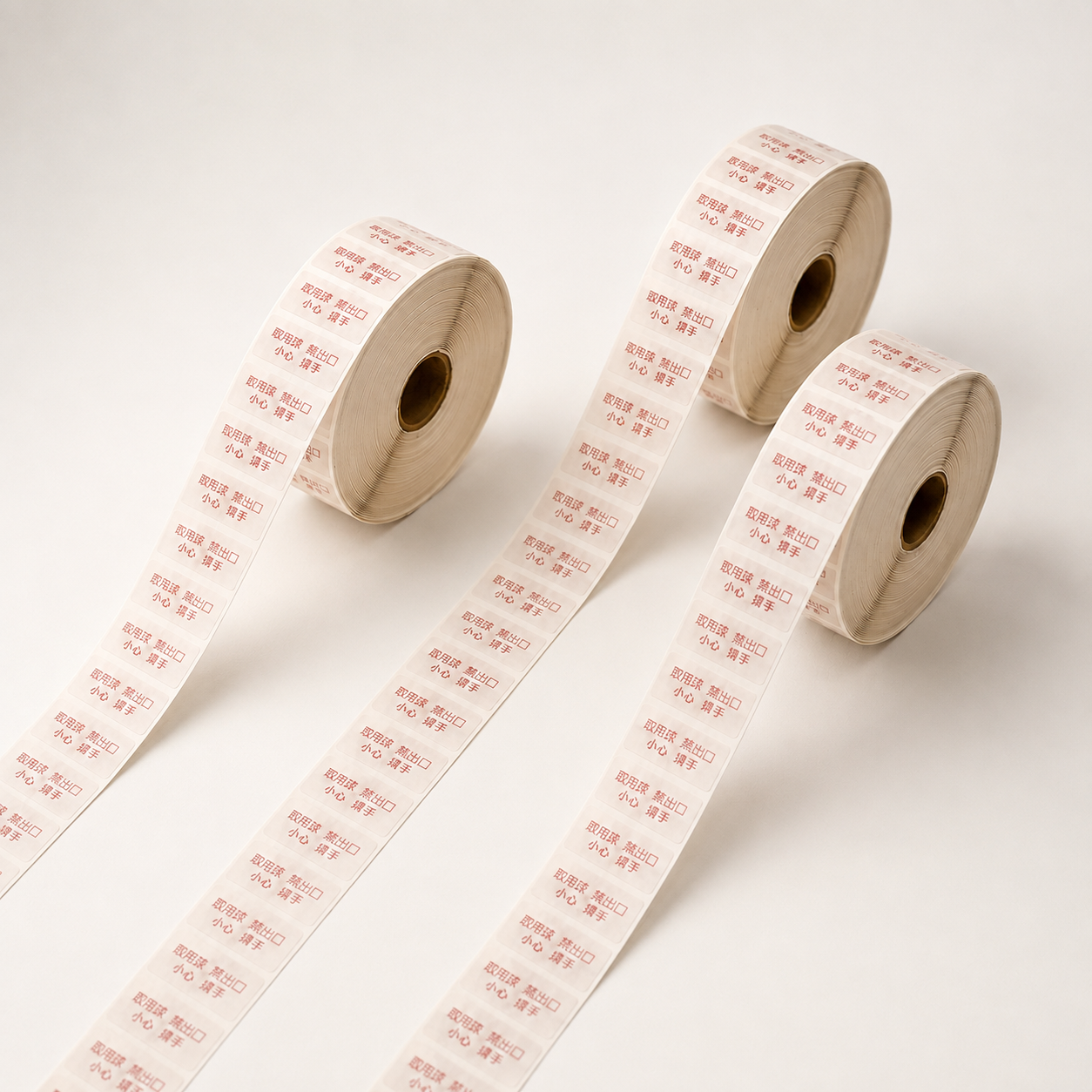 Rolls of the Phoenixes Microwave Self-venting Sticker for evaluation with existing packaging and labeling processes